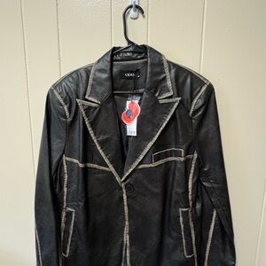 Cider Black Leather Jacket with Notched Lapel